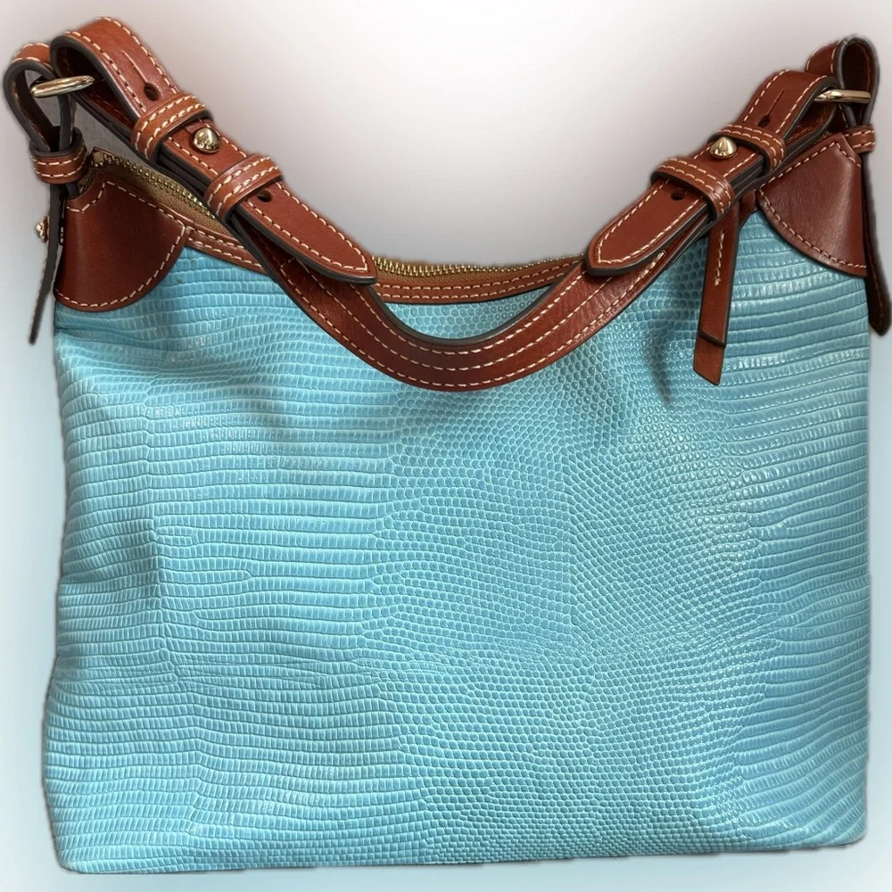 🤎DOONEY & BOURKE🤎Lizard-Embossed Leather Hobo Bag in Aqua Blue/EUC